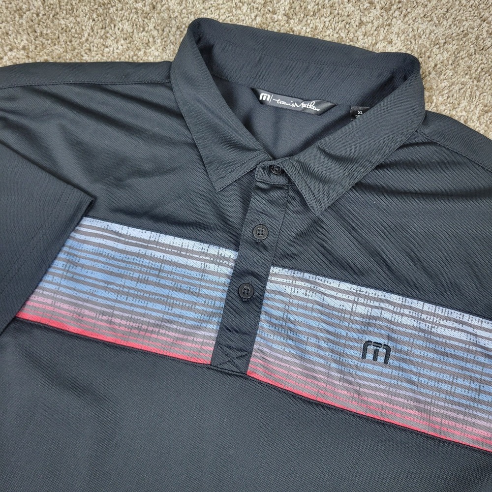 Travis Mathew Mens XL Black Chest Stripe Performance Stretch Golf Polo SS